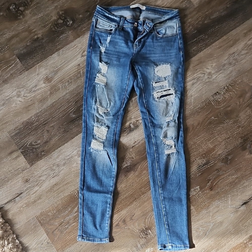 Signature Distressed Blue Skinny Jeans